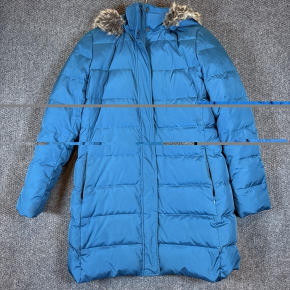 Lands' End Jackets & Blazers - Lands End Down Puffer Coat Women's M 10-12 Blue Faux Fur Hood Quilted Long Parka